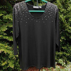 Susan Graver Beautiful Semi-Sheer Blouse with Shiny Silver Dots